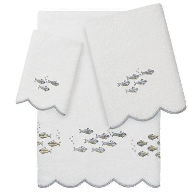 100% Turkish Cotton FISH SCHOOL Scallop 6PC Embellished Towel Set