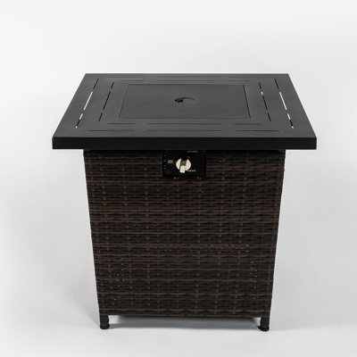 28" Propane Gas Fire Pit Table, 50000 BTU Square Steel Fire Pit With Beautiful Wicker Base For Outside Patio Deck Garden Backyard