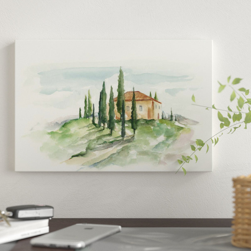 « aquarelle tuscan villa ii », reproduction de peinture à l’aquarelle sur toile, H 12 po x l 18 po x P 1,5 po, Toile tendue
