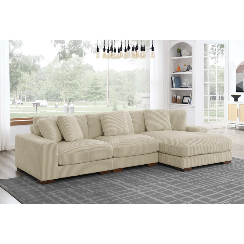 Canapé et méridienne Flaubert Gwendoly, Velours côtelé beige, Orienté à droite, H 33 po x l 89,5 po x P 65 po