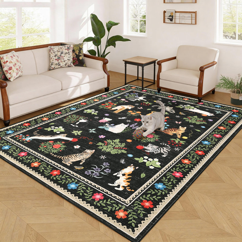 Tapis antidérapant moderne, antidérapant, résistant aux marques, Noir, Rectangulaire 4 pi x 6 pi