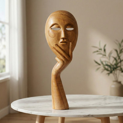 16 po en bois sculpté à la main abstrait penseur masque autonome statue ou sculpture murale décoration artisanale fait à la main pensée Art figurine