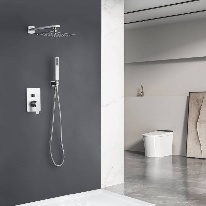 Pressure-Balanced Complete Shower System with Rough-in Valve Rain Shower Heads, Brushed  Nickel