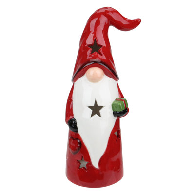 Bougeoir en céramique 10 étoiles gnome de Noël en céramique rouge