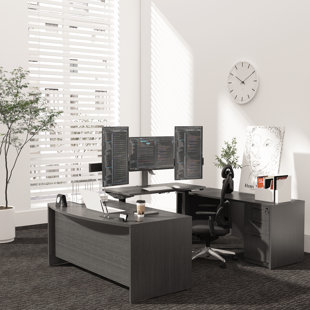  106.3'' U-Shape Height Adjustable Desk with File Cabinets