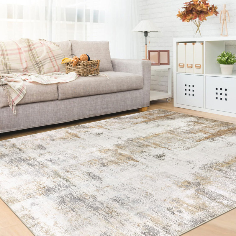 Area RugAbstract Washable Rugs for Living Room Low Pile Neutral Area Rug for Bedroom Aesthetic Non Slip Rubber Backed Carpet Rugs for Living Room Bedroom Dining Room
