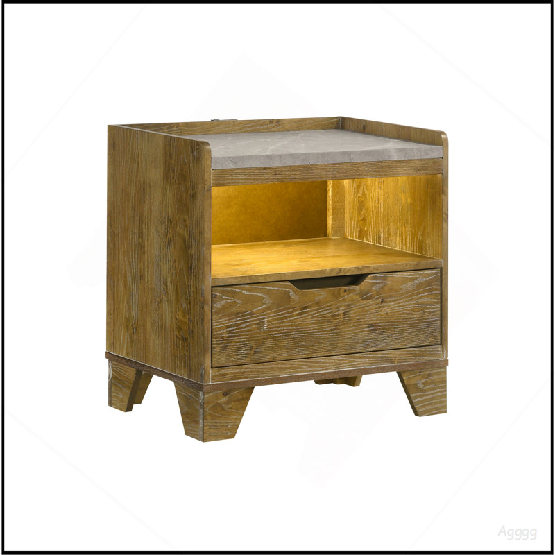 1-Drawer Nightstand with Integrated LED, Medium Oak