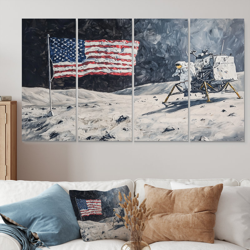 Lachie - art mural lune - ensemble d'astronomie 4 pièces, H 28 po x l 48 po