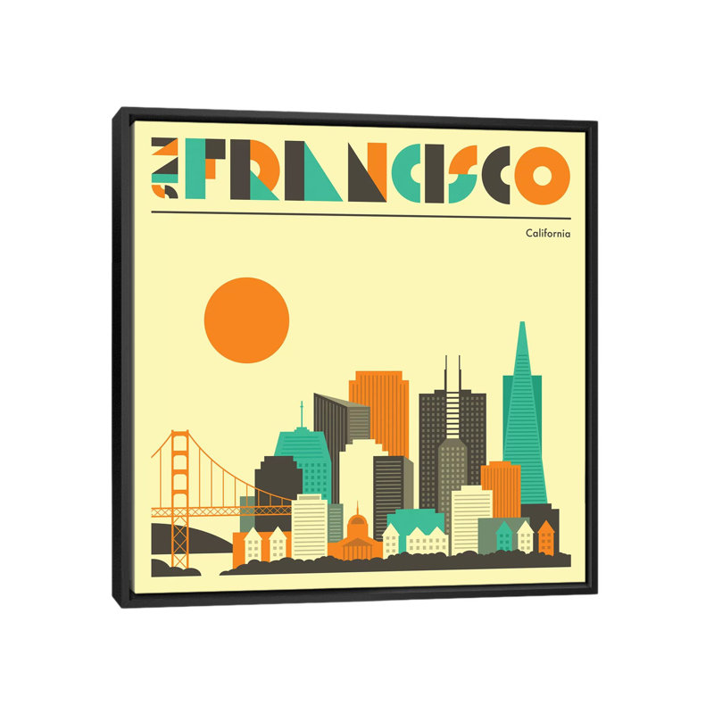 «San Francisco Skyline», reproduction d'impression sur toile, H 18 po x l 18 po x P 1,5 po, Toile avec cadre noir