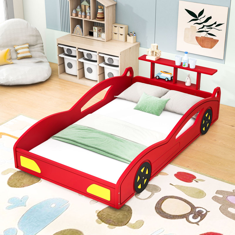 Twin Wooden Race Car Bed, Red/Yellow