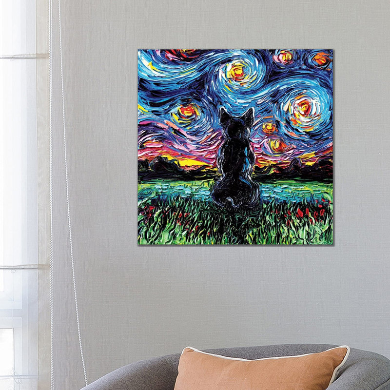French Bulldog Night by Aja Trier - Wrapped Canvas Painting, 66.04 cm H x 66.04 cm W x 1.91 cm D