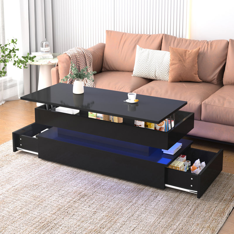Foldable Coffee Table With Drawers And Led Alluring Modern Tempting