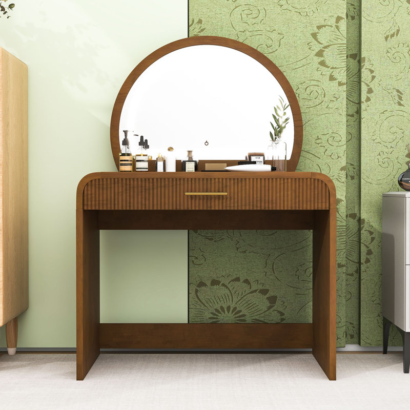 Makeup Vanity Table with Touchscreen Lighted Mirror and Drawer for Bedroom, Espresso