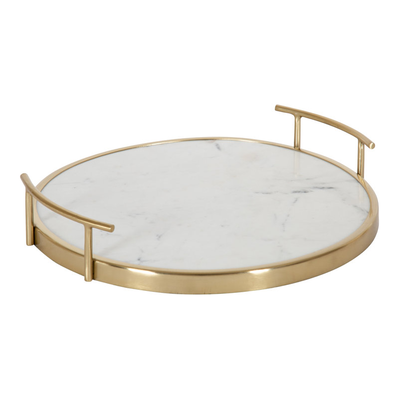 Coss Marble Tray, White Marble/Gold