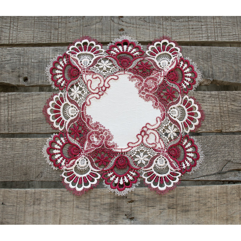 Burgundy & White European Lace Doily (14" SQ)