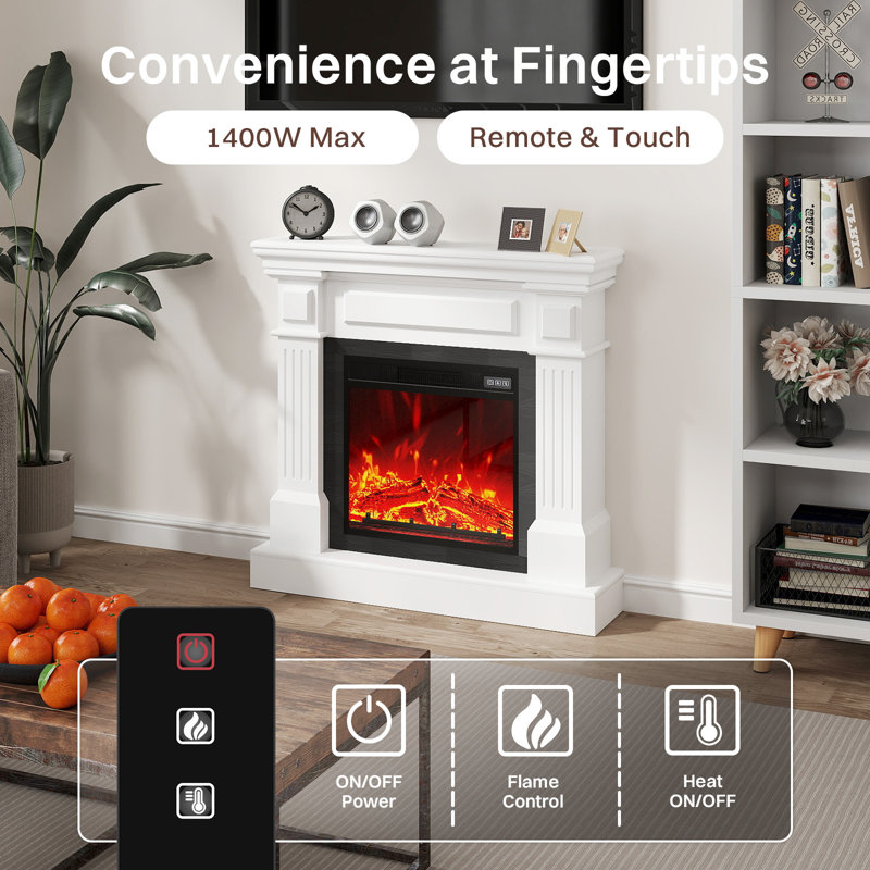 Electric Fireplace with Mantel, Electric Fireplace Insert, With Timer, Remote Control, Adjustable Flame Color, 1400W, 35"
