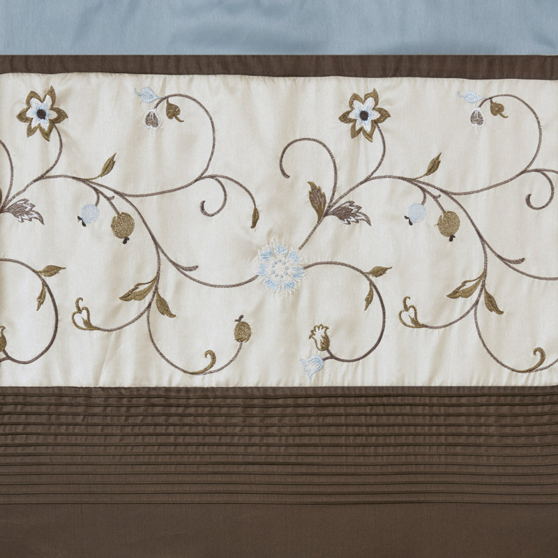 Serene Blue and Beige Floral Embroidered Valance
