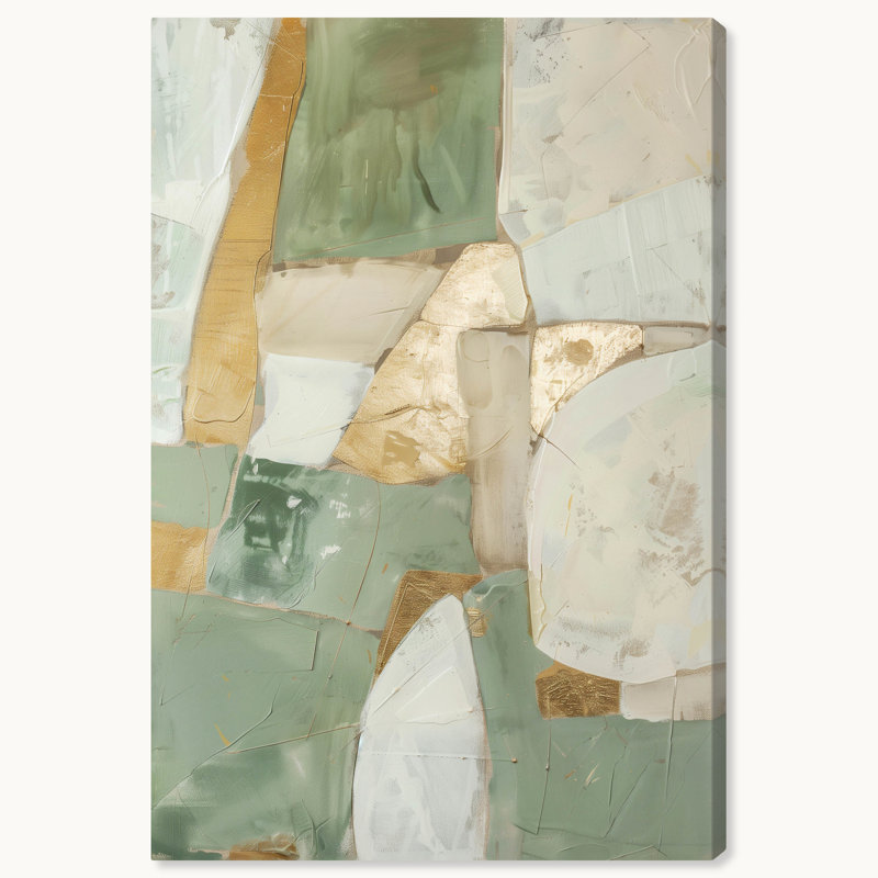 Elegant Sage Green and Gold Abstract Canvas Wall Art, 36" x 24"