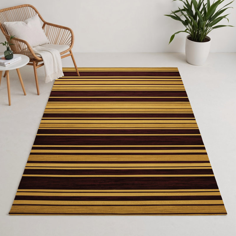 Tapis intérieur / extérieur noir HorizontalStripes, Rectangulaire 3 pi x 5 pi