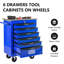 Chariot à outils 6 tiroirs pour le garage, chariot roulant en métal avec roues, noir et bleu, verrouillage par clé, chariot multifonctionnel à roulement, tiroirs verrouillables avec rangement bleu, surface en acier lisse-2009405800