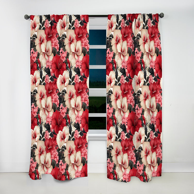 Hibiscus Romance - motif tropical III - Rideau floral - Rideau floral obscurcissant - 1 panneau, L 52 po x L 108 po
