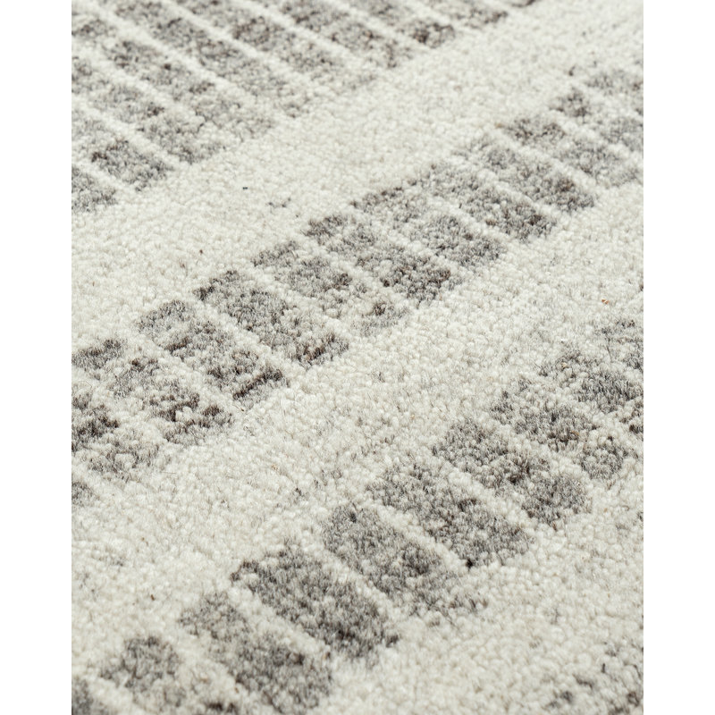 Organic Hand Knotted Striped Area Rug in White/Gray, Rectangle 9' x 12'