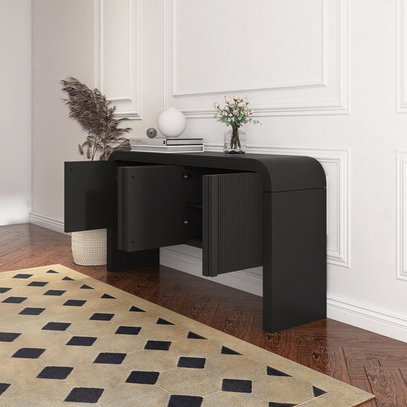 Armoire d'appoint 63 po x 15 po en MDF de haute qualité avec 4 portes, Noir, noir, noir, noir