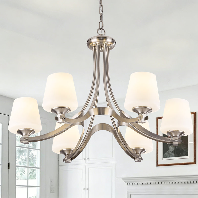 Lustre à intensité variable en acier 6 lumières / lustre traditionnel, Nickel brossé