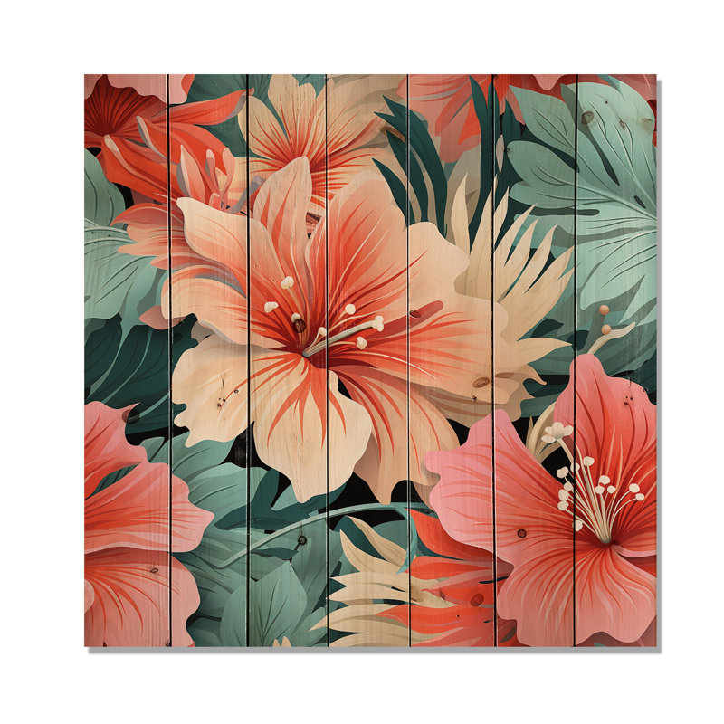 Cicerone - Art mural floral sur bois de pin naturel, H 25 po x l 25 po