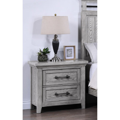 Gray Two Nightstand For Bedroom - Wooden Construction, Transitional Style With Veneer And Two Drawers ,