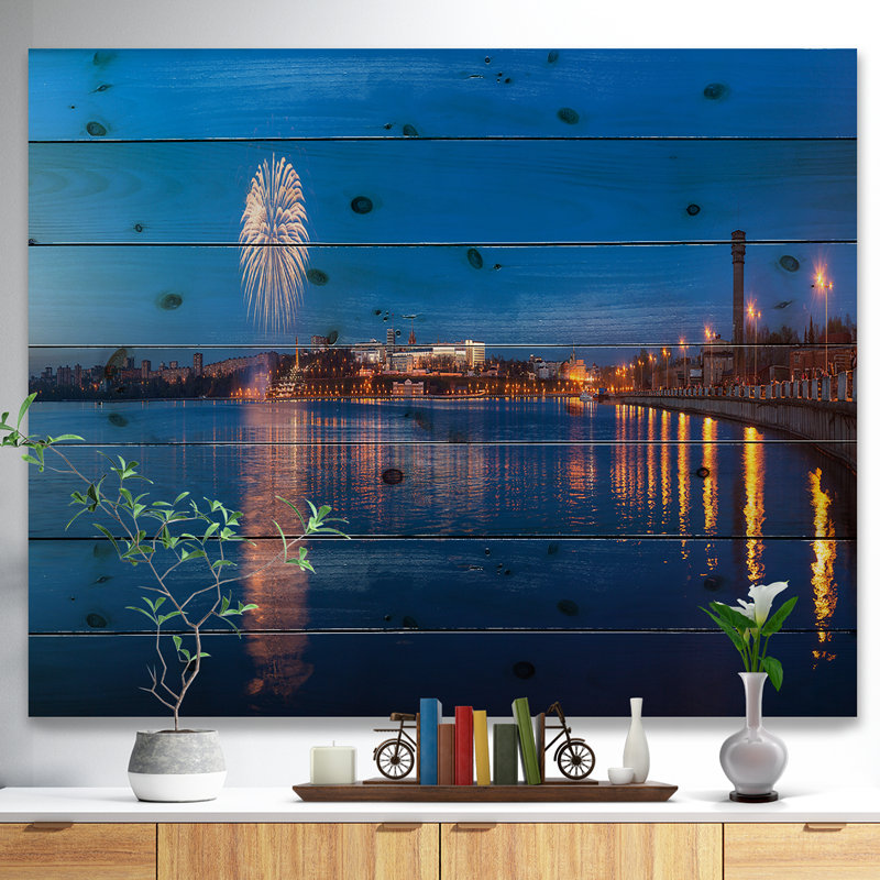 Embankment of City Panoramaic - impression, Bois, H 30 po x l 40 po x P 1,5 po
