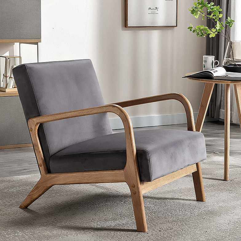 Fauteuil d'appoint à cadre ouvert avec coussins moelleux et tissu velours Classic Mid Century Modern, Gris
