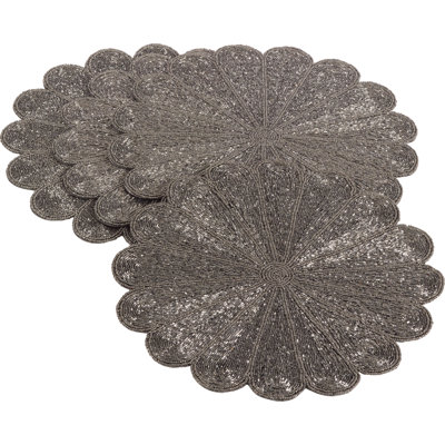 Kaeto Flower Design Beaded 15" Glass Placemat