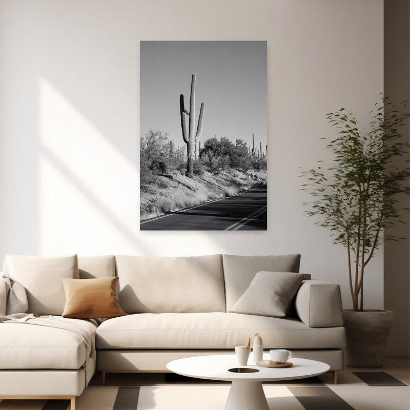 Saguaro, cactus, route du désert classique, paisible, cactus abstrait, paysage, art mural, 60" H x 40" W