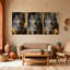 Animaux, loup, fond doré, ensemble de 3 reproductions d'art sur toile-102987191