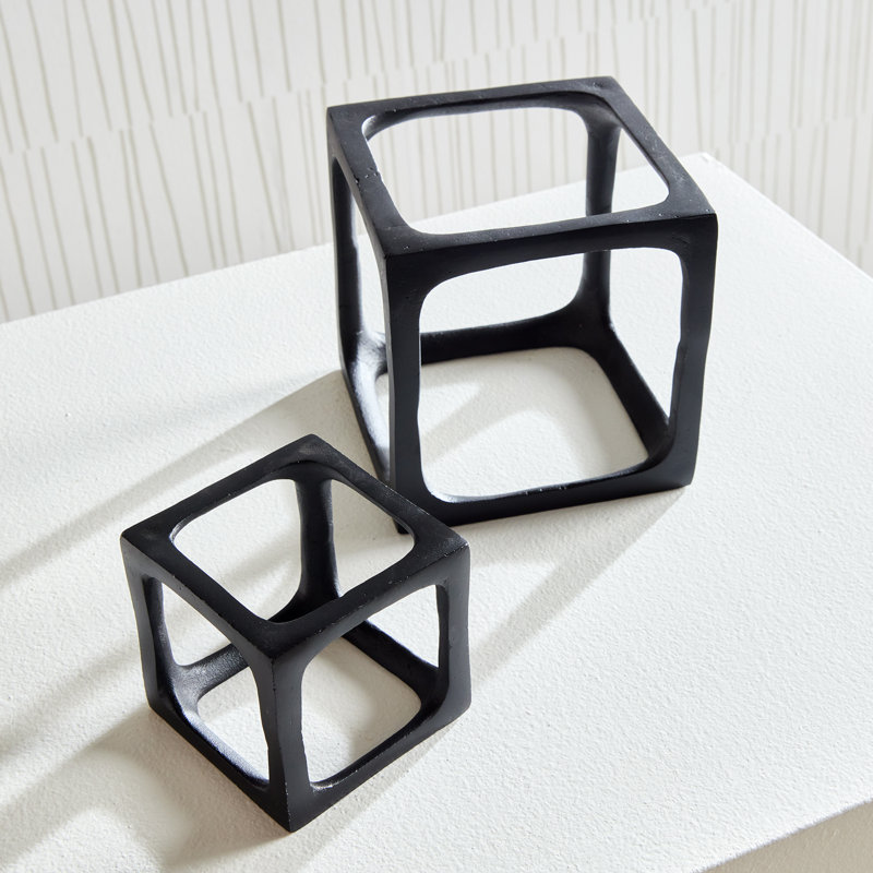 Set of 2 Cubist Sculptures, Black