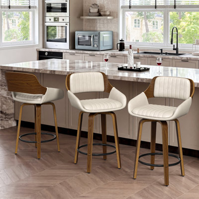 Tabourets de bar pivotants avec dossier en bois massif, tabourets de comptoir modernes de style milieu du siècle, 66 cm (ensemble de 3)