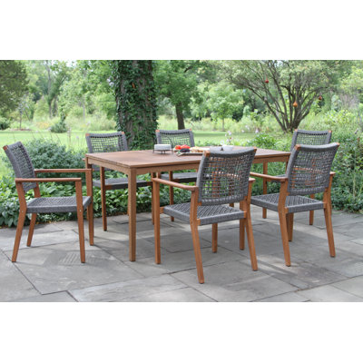 Fleur 6 - Person Wood Patio Dining Set with Rectangular Table