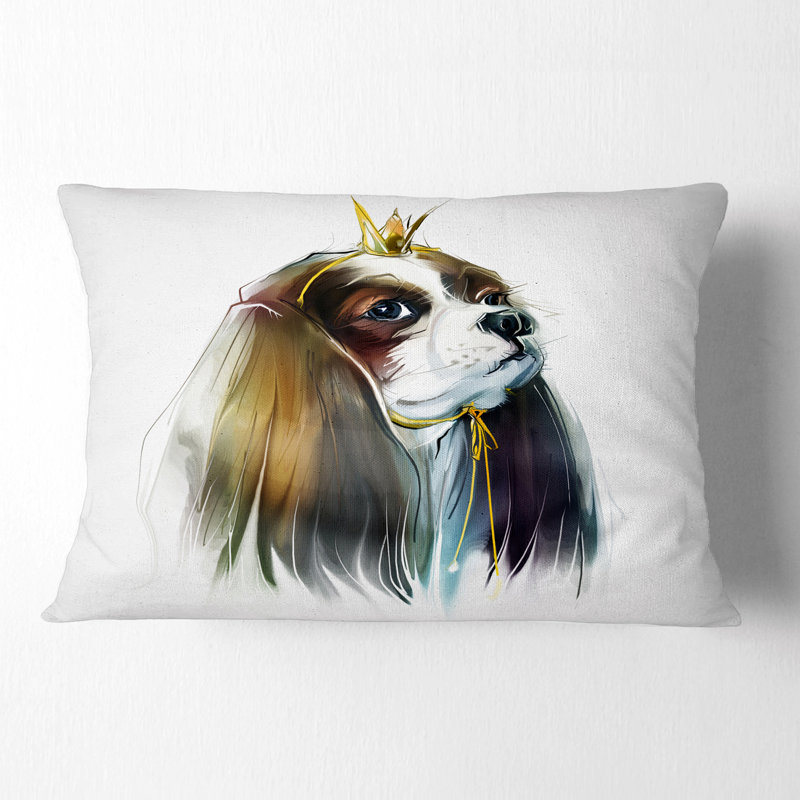 Mignon petit chien en couronne - coussin décoratif imprimé animal