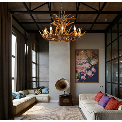 Luminaire en forme de bois de cerf avec 9 lumières et une chaîne réglable, plafonnier rétro rustique pour le salon, la salle à manger et le pavillon