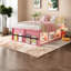 Lits modernes en bois pleine grandeur avec rangement, rose et blanc