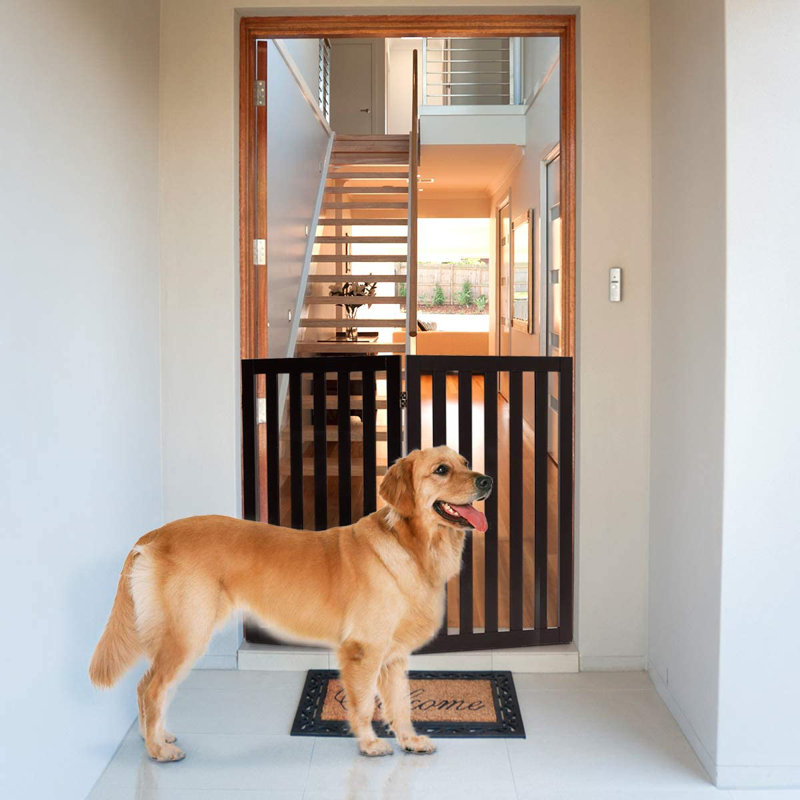 Tolar Wood Free Standing Pet Gate, Brown, 89cm H x 101cm W x 1.5cm D