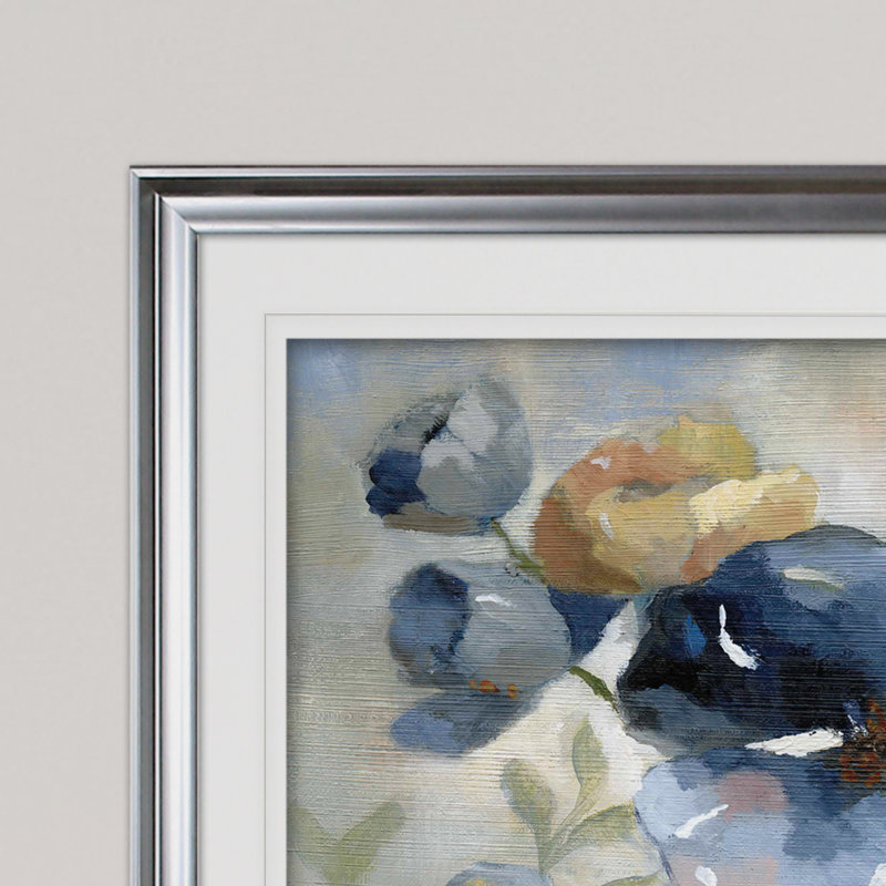 « winter fleuris », reproduction de peinture à l’huile, Cadre argenté, H 31 po x l 43 po x P 1,5 po