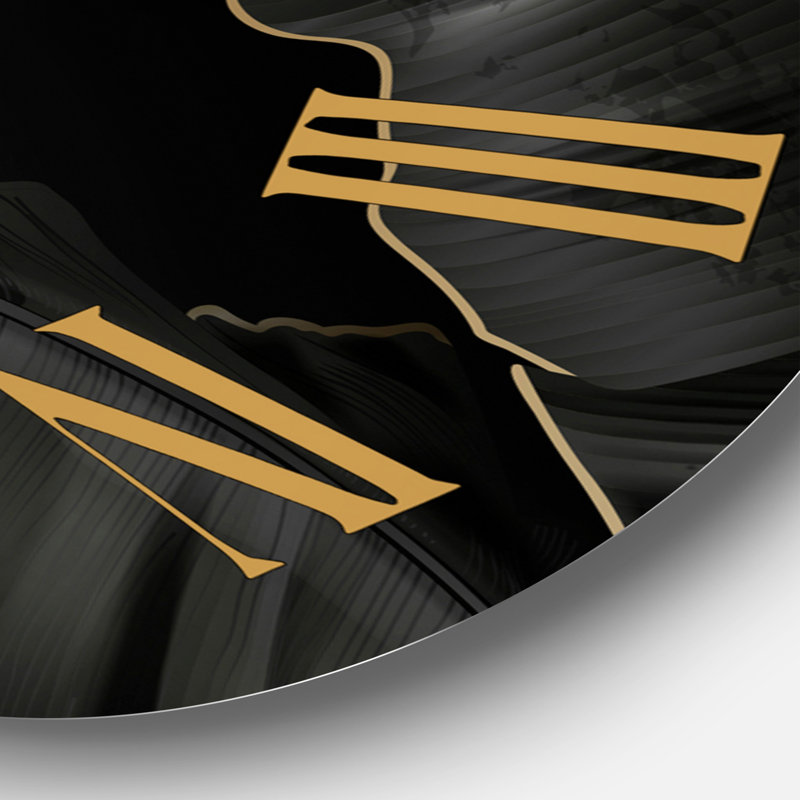 Feuilles tropicales noires et dorées III - Horloge murale moderne, Grand