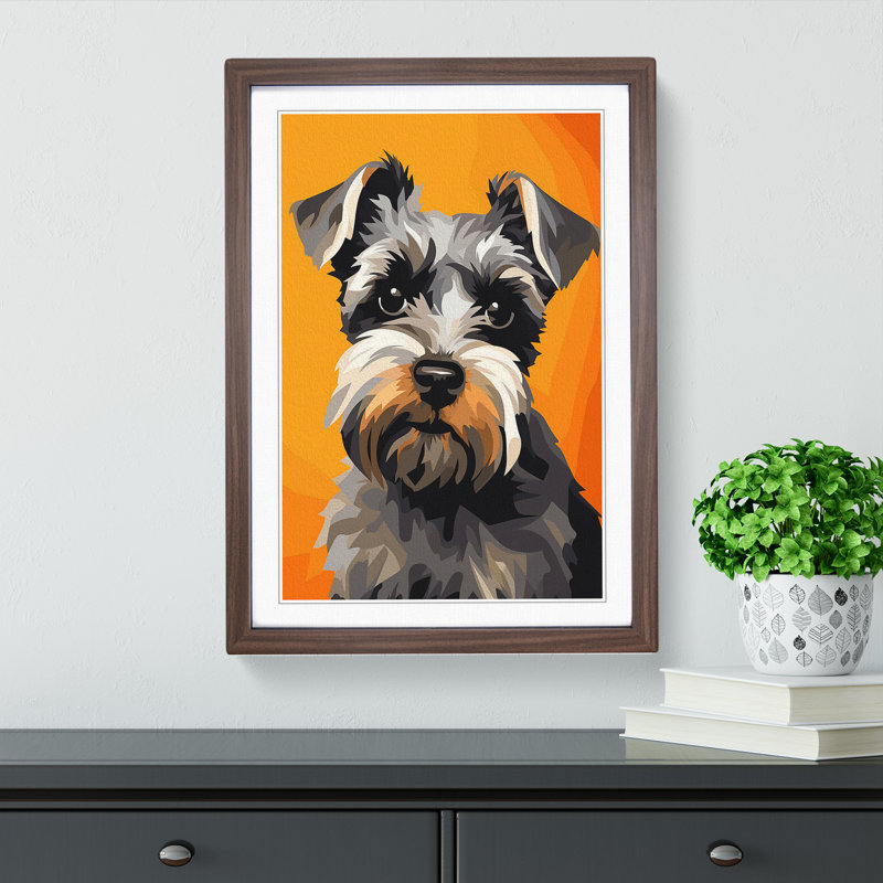 Schnauzer Minimalism Art - Framed Print, Walnut Framed, 34cm H x 25cm W x 2cm D