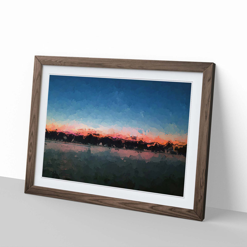 Fuchsia Sky Above the Mountains in Abstract - Picture Frame Graphic Art Print, 36cm H x 48cm W x 2cm D, Walnut Framed