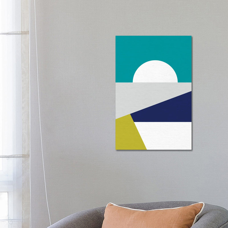 «Mid Mod Geo Blue» par Dominique Vari - impression sur toile tendue, H 26 po x l 18 po x 1,5 po