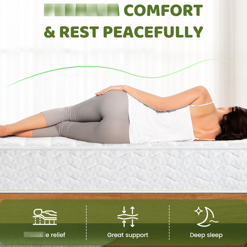 Matelas simple de 8 po à fermeté moyenne, ressorts ensachés, mousse, support de bord, confort et circulation d'air, ressorts ensachés indépendamment, installation sans effort de matelas à ressorts fermes de 8 po, respirant