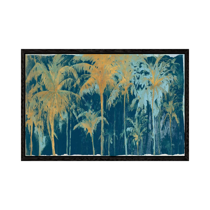 Teal And Gold Palms by Patricia Pinto - Floater Frame Gallery-Wrapped Canvas Giclée on Canvas, Black, 66.04 cm H x 45.72 cm W