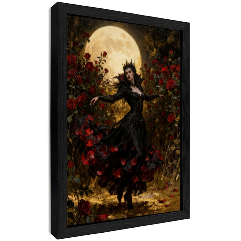 Art mural rétro noir, "La reine dansant avec pétales", impressions sur toile de style rétro, H 25 po x l 17 po